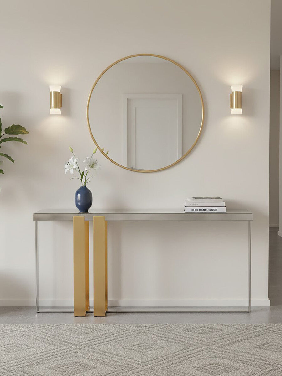 Orsina Demas Console Table – Frosted Glass & Gold Stainless Steel