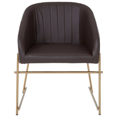 Orsina Delta Brown Faux Leather Dining Chair with Brass Legs