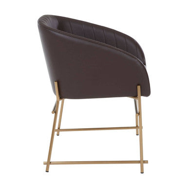 Orsina Delta Brown Faux Leather Dining Chair with Brass Legs