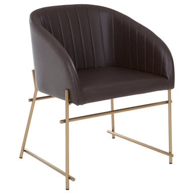 Orsina Delta Brown Faux Leather Dining Chair with Brass Legs