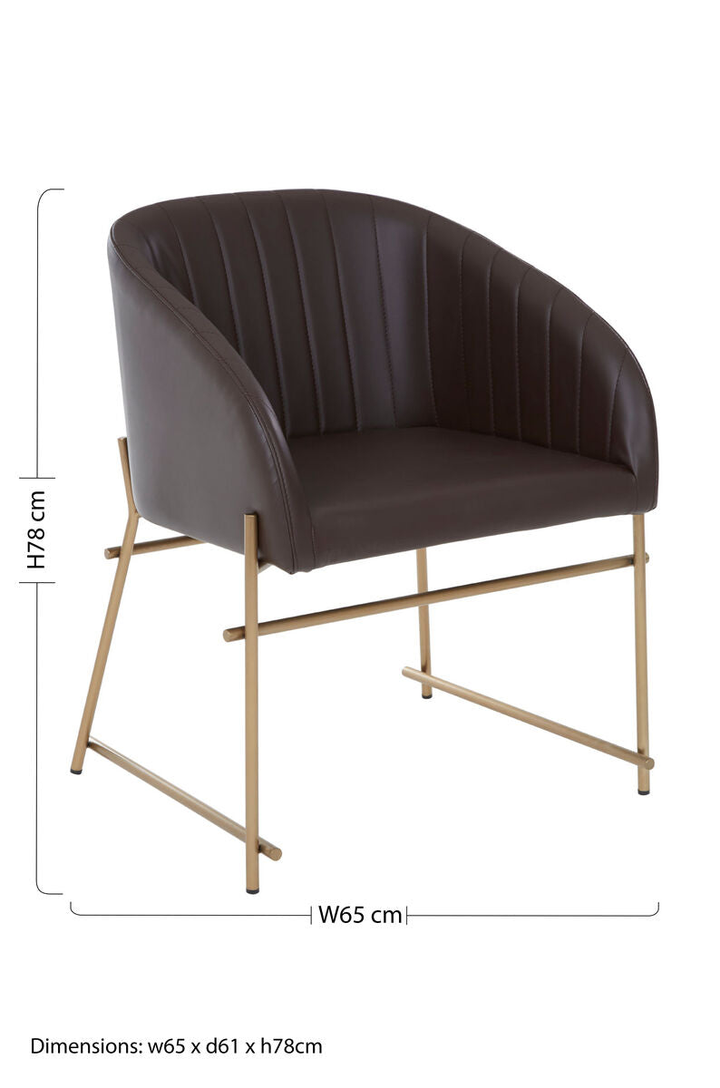 Orsina Delta Brown Faux Leather Dining Chair with Brass Legs