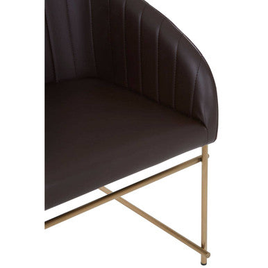 Orsina Delta Brown Faux Leather Dining Chair with Brass Legs