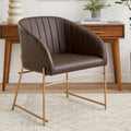 Orsina Delta Brown Faux Leather Dining Chair with Brass Legs