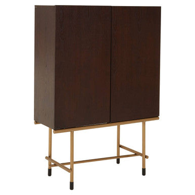 Orsina Delta Walnut Veneer Drinks Cabinet with Brushed Brass Accents