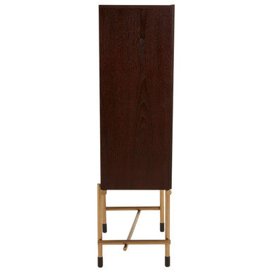 Orsina Delta Walnut Veneer Drinks Cabinet with Brushed Brass Accents