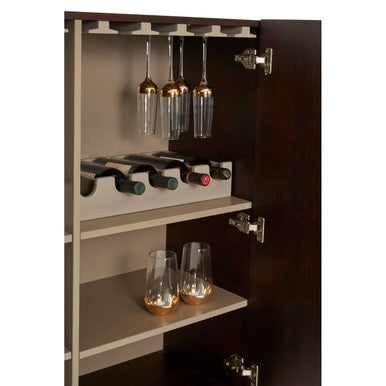 Orsina Delta Walnut Veneer Drinks Cabinet with Brushed Brass Accents