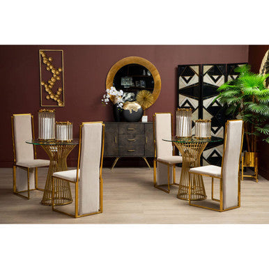 Orsina Deana Tall Back Dining Chair | Natural Fabric & Stainless Steel
