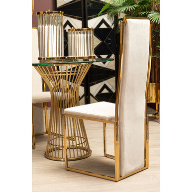 Orsina Deana Tall Back Dining Chair | Natural Fabric & Stainless Steel