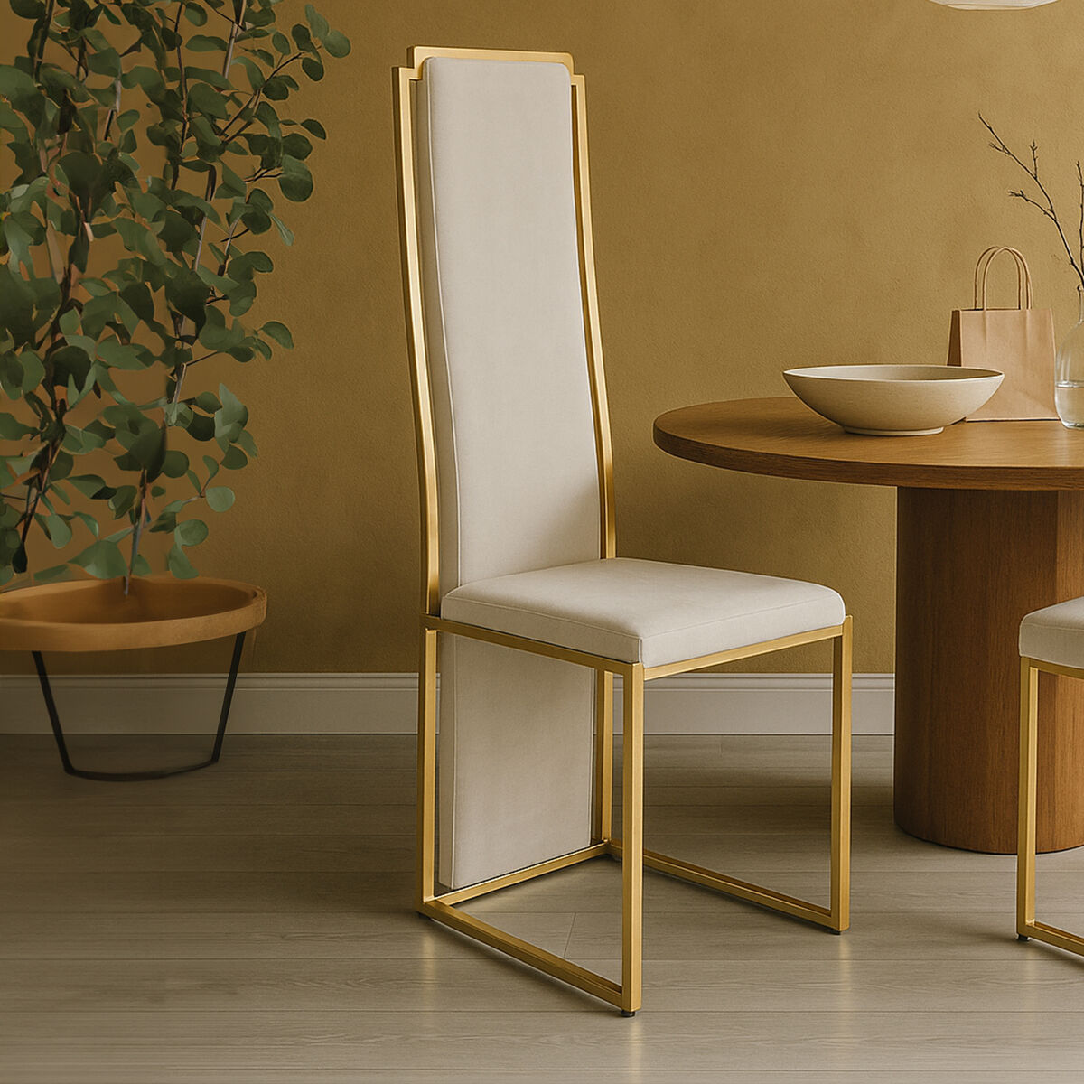 Orsina Deana Tall Back Dining Chair | Natural Fabric & Stainless Steel