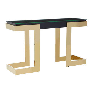 Orsina Deana Modern Gold Console Table with Black Glass Top