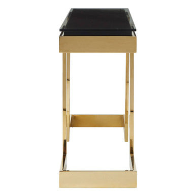 Orsina Deana Modern Gold Console Table with Black Glass Top