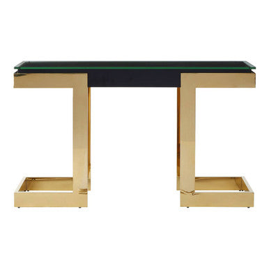 Orsina Deana Modern Gold Console Table with Black Glass Top