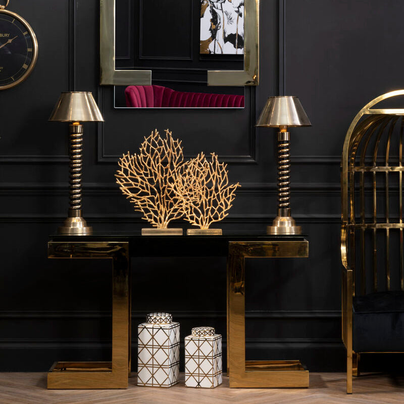 Orsina Deana Modern Gold Console Table with Black Glass Top