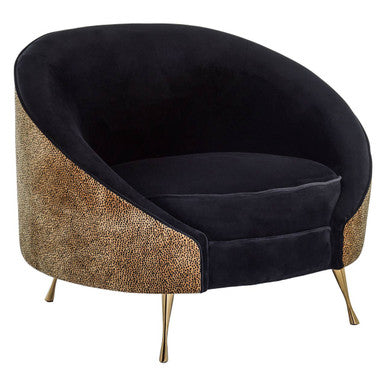 Orsina Manhattan Leopard Print & Black Velvet Cocoon Accent Chair