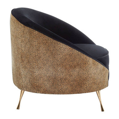 Orsina Manhattan Leopard Print & Black Velvet Cocoon Accent Chair
