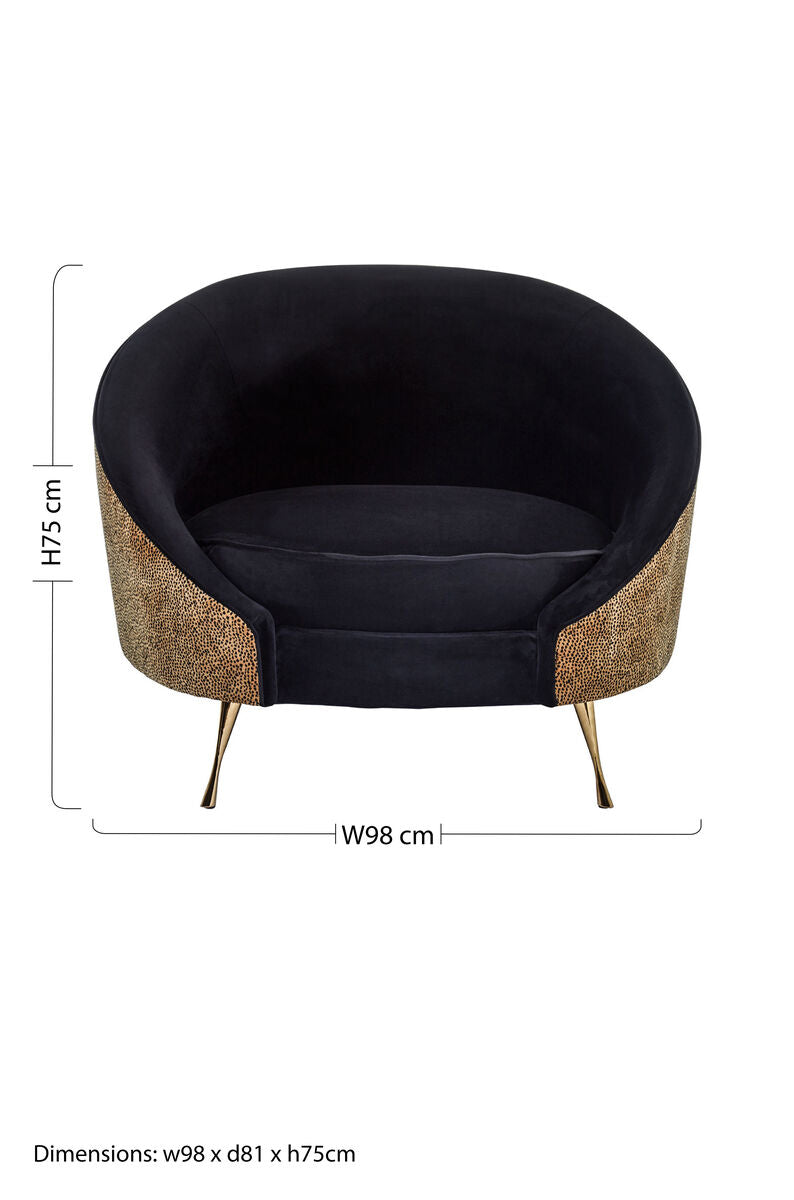 Orsina Manhattan Leopard Print & Black Velvet Cocoon Accent Chair