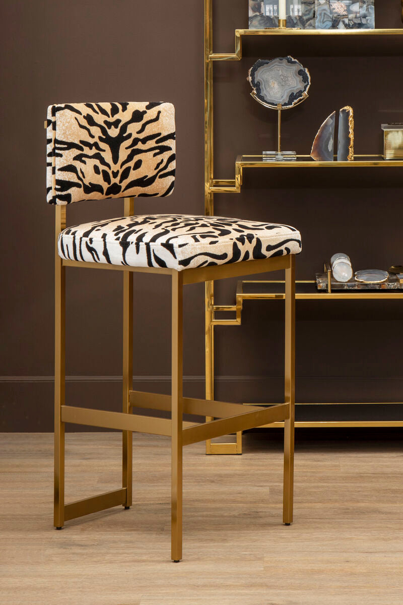 Orsina Manhattan Tiger Print Bar Stool – Black Gold