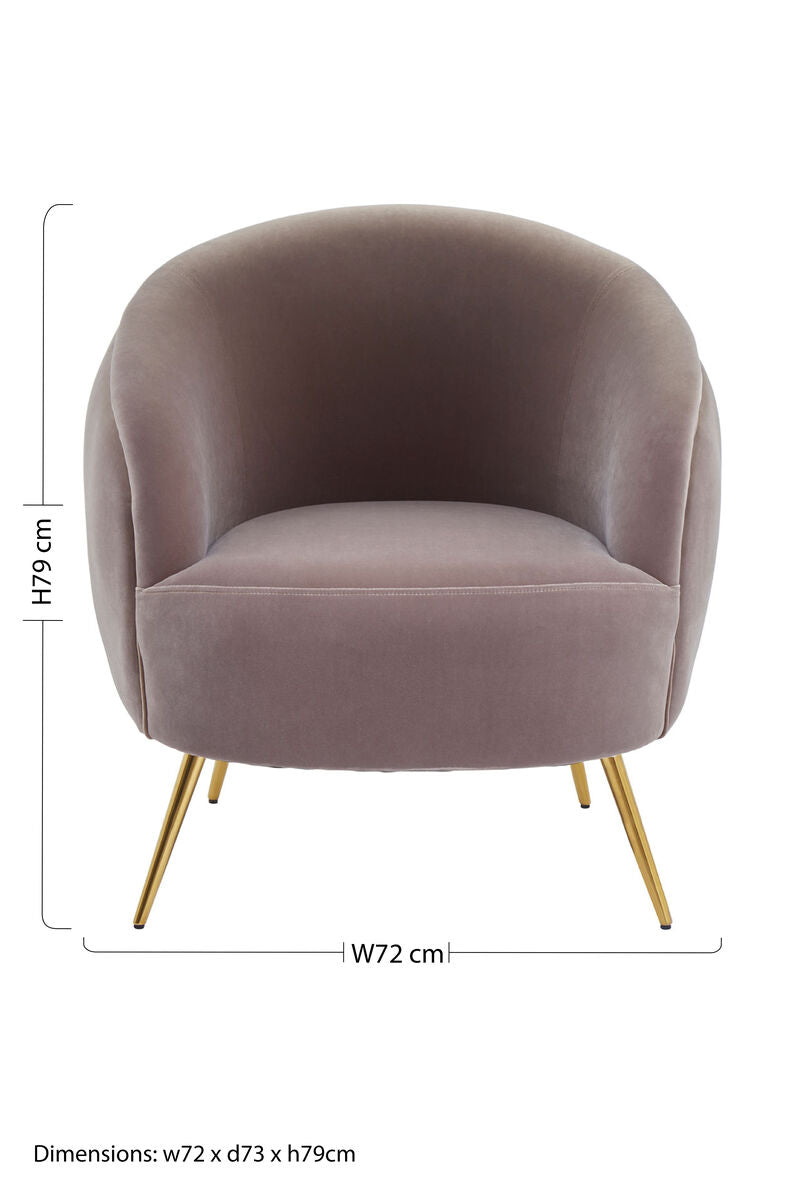 Orsina Manhattan Mink Velvet Curved Accent Chair with Gold Legs