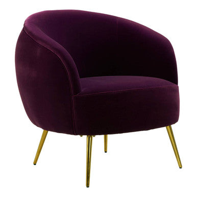 Orsina Manhattan Purple Velvet Curved Accent Chair | Gold Steel Legs