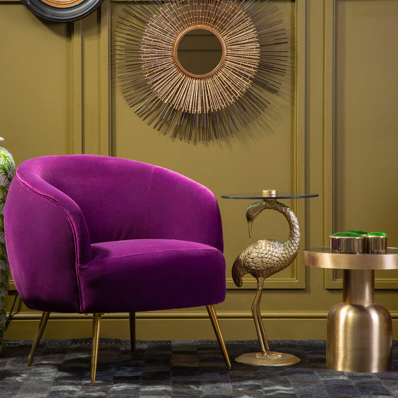Orsina Manhattan Purple Velvet Curved Accent Chair | Gold Steel Legs
