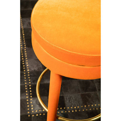 Orsina Manhattan Orange Velvet Bar Stool – Gold Trim & Wood Legs