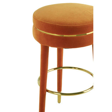 Orsina Manhattan Orange Velvet Bar Stool – Gold Trim & Wood Legs