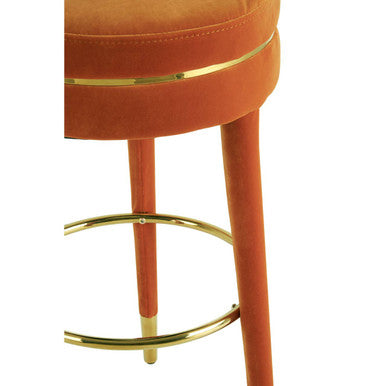 Orsina Manhattan Orange Velvet Bar Stool – Gold Trim & Wood Legs