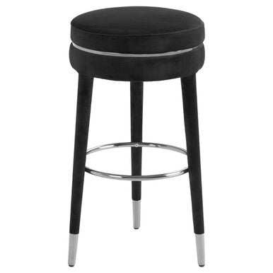 Orsina Manhattan Grey Velvet Bar Stool with Rubberwood Legs