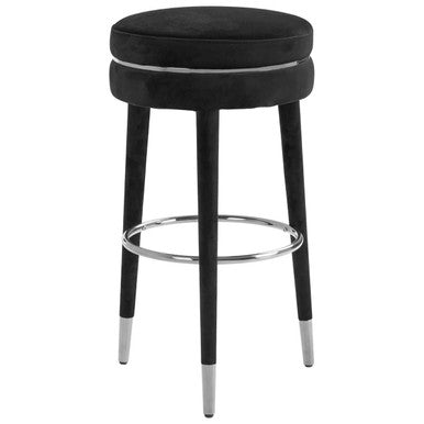 Orsina Manhattan Grey Velvet Bar Stool with Rubberwood Legs