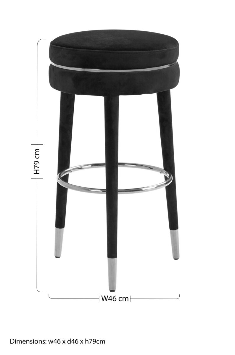 Orsina Manhattan Grey Velvet Bar Stool with Rubberwood Legs