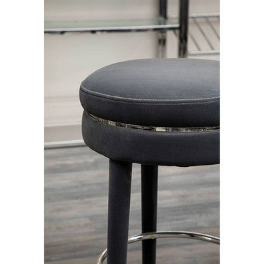 Orsina Manhattan Grey Velvet Bar Stool with Rubberwood Legs