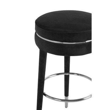 Orsina Manhattan Grey Velvet Bar Stool with Rubberwood Legs
