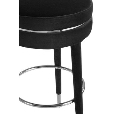 Orsina Manhattan Grey Velvet Bar Stool with Rubberwood Legs