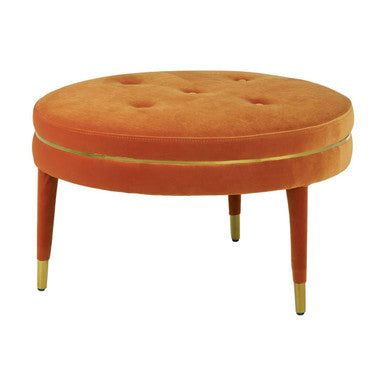 Orsina Manhattan Orange Velvet Footstool | Gold Trim Square Ottoman