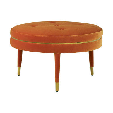 Orsina Manhattan Orange Velvet Footstool | Gold Trim Square Ottoman