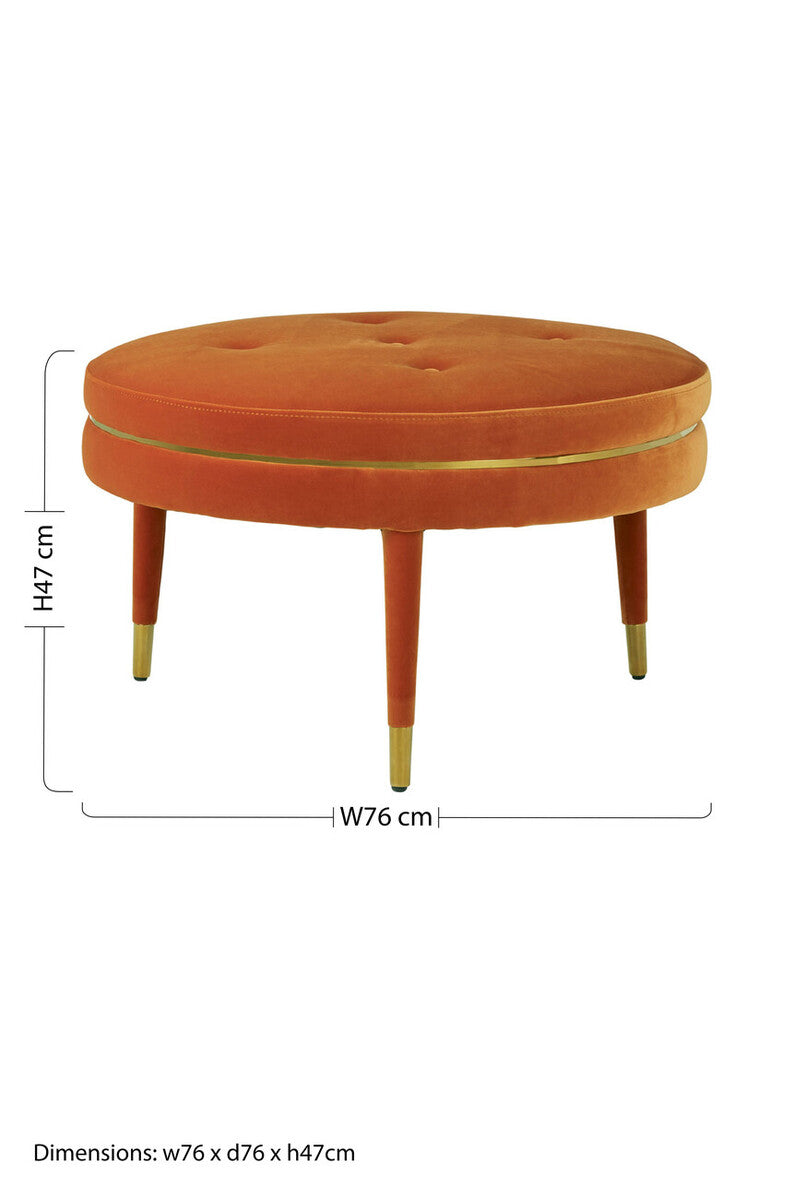 Orsina Manhattan Orange Velvet Footstool | Gold Trim Square Ottoman