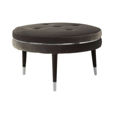 Orsina Manhattan Grey Velvet Footstool | Square Ottoman with Steel Trim