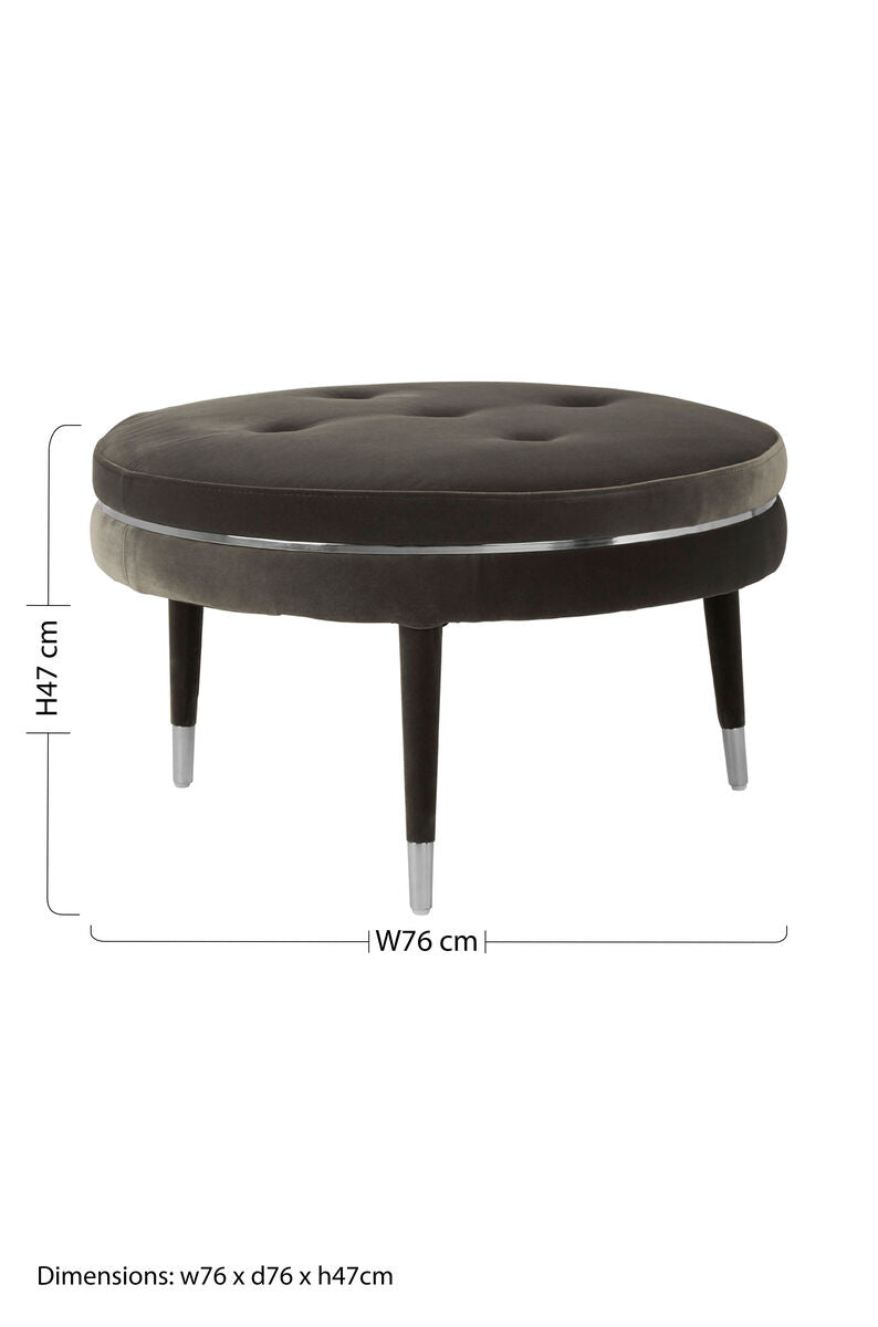 Orsina Manhattan Grey Velvet Footstool | Square Ottoman with Steel Trim