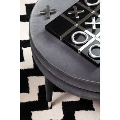 Orsina Manhattan Grey Velvet Footstool | Square Ottoman with Steel Trim