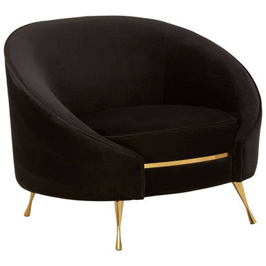 Orsina Manhattan Black Velvet Cocoon Chair | Gold Stainless Steel Legs
