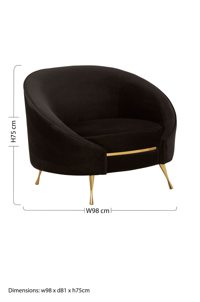 Orsina Manhattan Black Velvet Cocoon Chair | Gold Stainless Steel Legs
