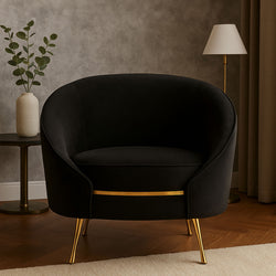 Orsina Manhattan Black Velvet Cocoon Chair | Gold Stainless Steel Legs
