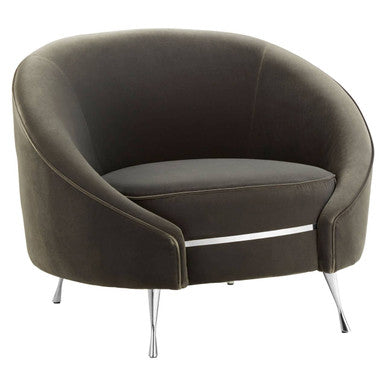 Orsina Manhattan Grey Velvet Cocoon Accent Chair | Silver Steel Legs
