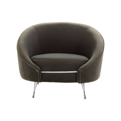 Orsina Manhattan Grey Velvet Cocoon Accent Chair | Silver Steel Legs
