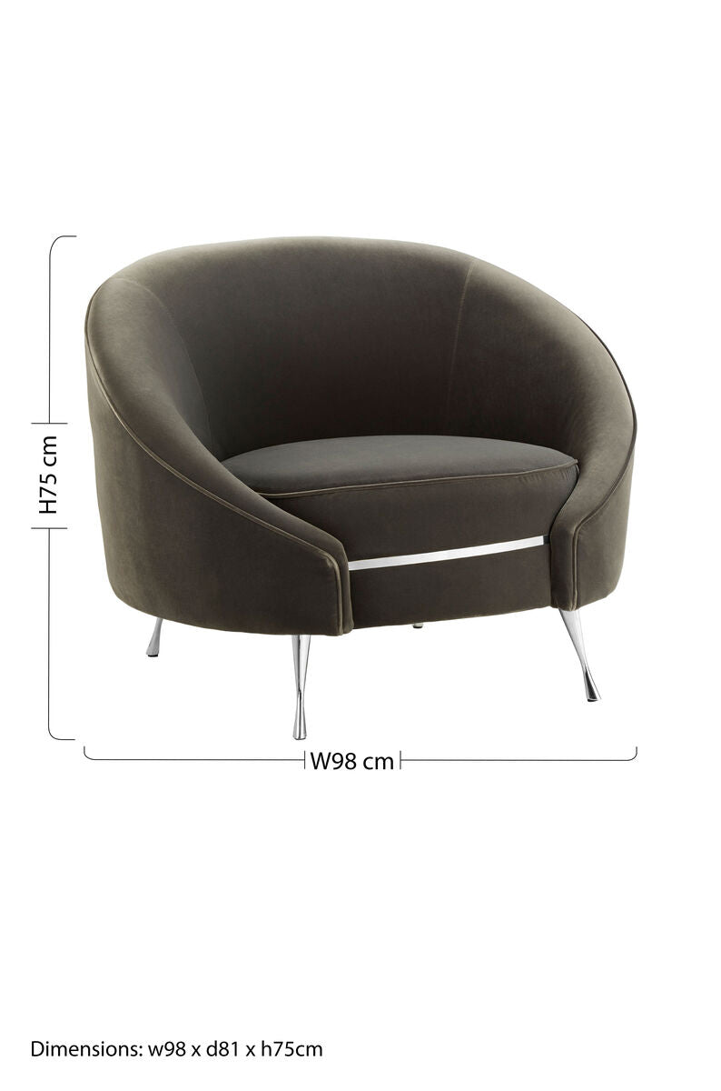 Orsina Manhattan Grey Velvet Cocoon Accent Chair | Silver Steel Legs