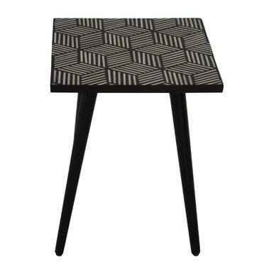 Orsina Boho Bone Inlay Side Table – Black and White Geometric Accent