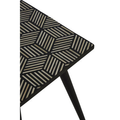 Orsina Boho Bone Inlay Side Table – Black and White Geometric Accent
