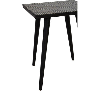 Orsina Boho Bone Inlay Side Table – Black and White Geometric Accent