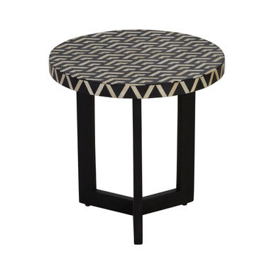 Orsina Bone Inlay Side Table – Round Acacia Wood Boho Accent Table