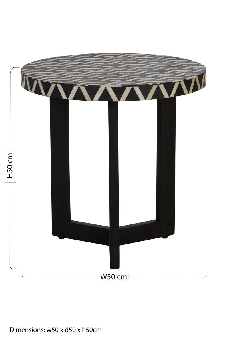 Orsina Bone Inlay Side Table – Round Acacia Wood Boho Accent Table